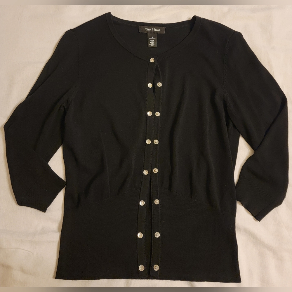 White House Black Market Black Snap-Up Cardigan